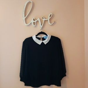 Black Peter Pan collar shirt with sheer sleeves, size large
